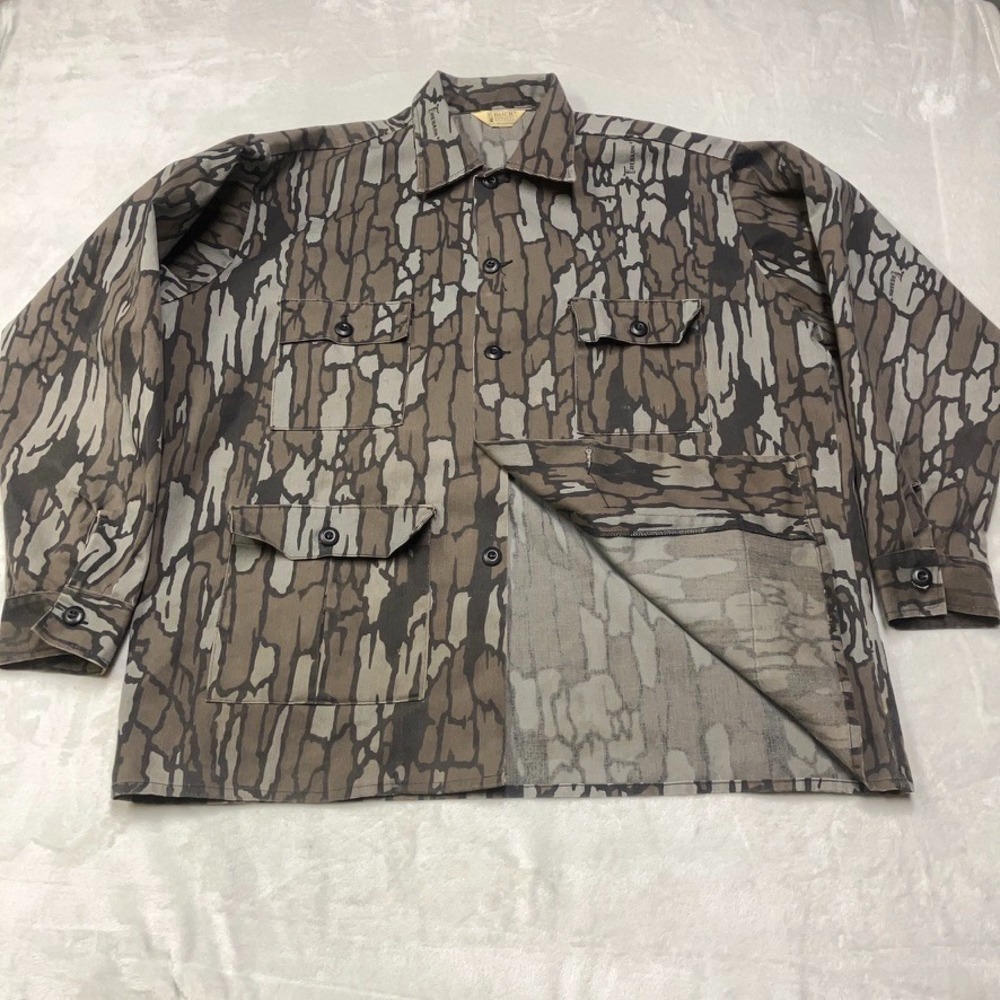Vintage Made in USA Trebark Camo Unlined Field Jacket Boxy Buck Apparel Mens XXL